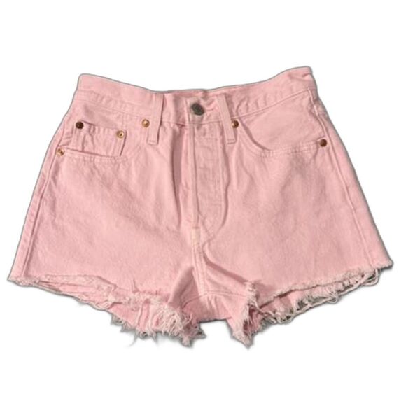 Levi's Pants - Levi's 501 High Rise Cut Off Shorts Women's 24 Pink Button Fly Raw Hem Denim